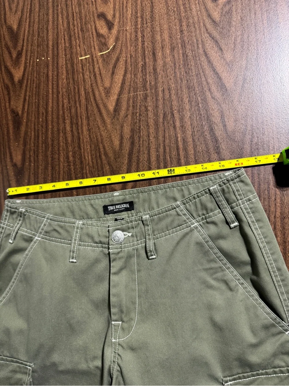 True Religion Olive Green Cargo Pants 30 Cotton Twill Regular Fit Button Zip